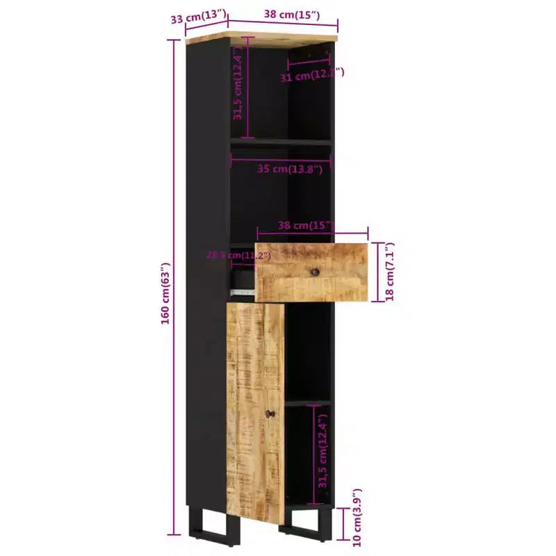 vidaXL Bathroom Cabinet Black Solid Mango Wood 63 in high Modern