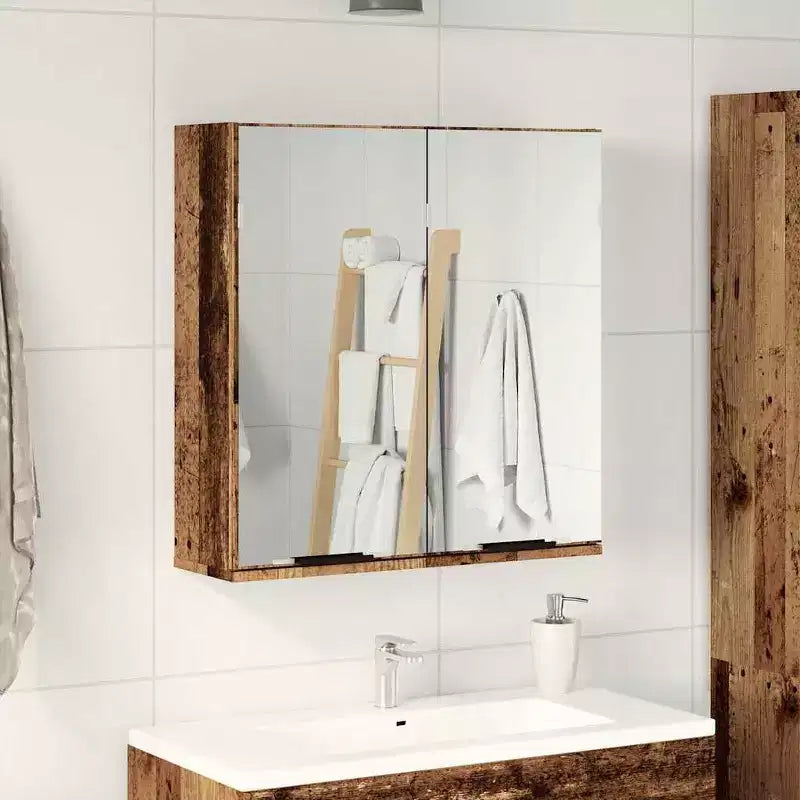 vidaXL Mirror Cabinet Old Wood Engineered Wood, Glass Medium Modern
