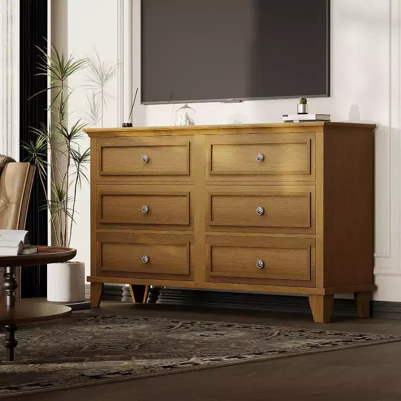 6 Drawer Dresser for Bedroom,Large Wooden Storage Chest of Drawers with Metal Handles,47 Wide Dresser TV Stand, Drawer Organizer for Living Room