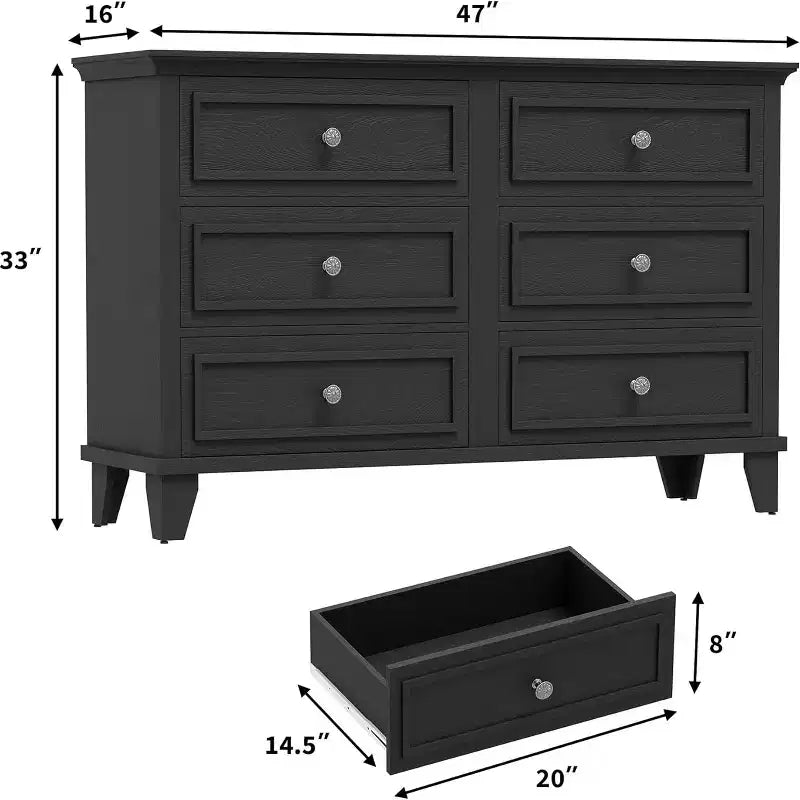 6 Drawer Dresser for Bedroom,Large Wooden Storage Chest of Drawers with Metal Handles,47 Wide Dresser TV Stand, Drawer Organizer for Living Room