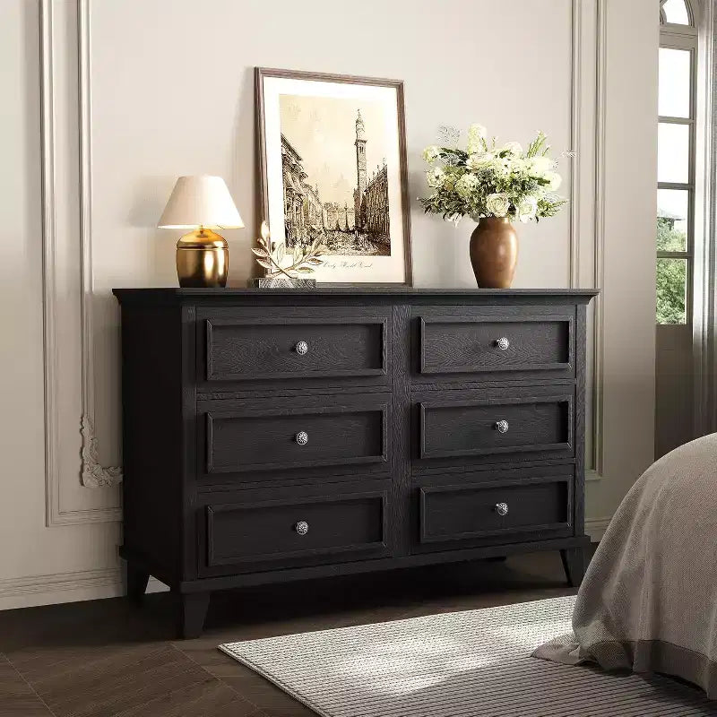 6 Drawer Dresser for Bedroom,Large Wooden Storage Chest of Drawers with Metal Handles,47 Wide Dresser TV Stand, Drawer Organizer for Living Room