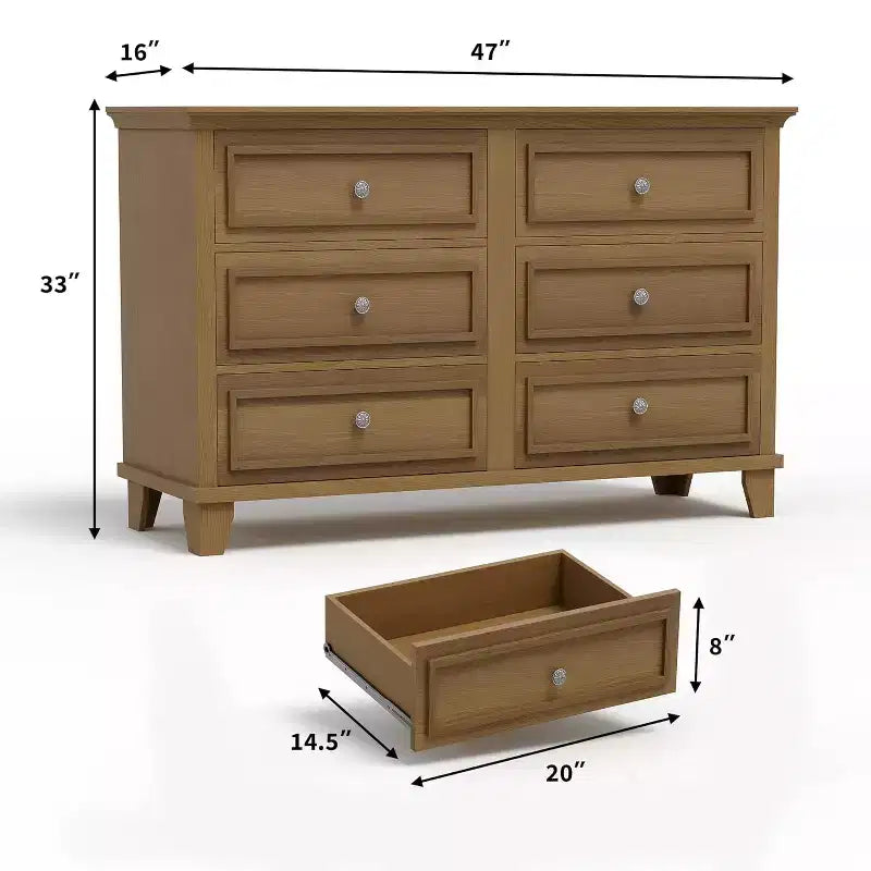6 Drawer Dresser for Bedroom,Large Wooden Storage Chest of Drawers with Metal Handles,47 Wide Dresser TV Stand, Drawer Organizer for Living Room