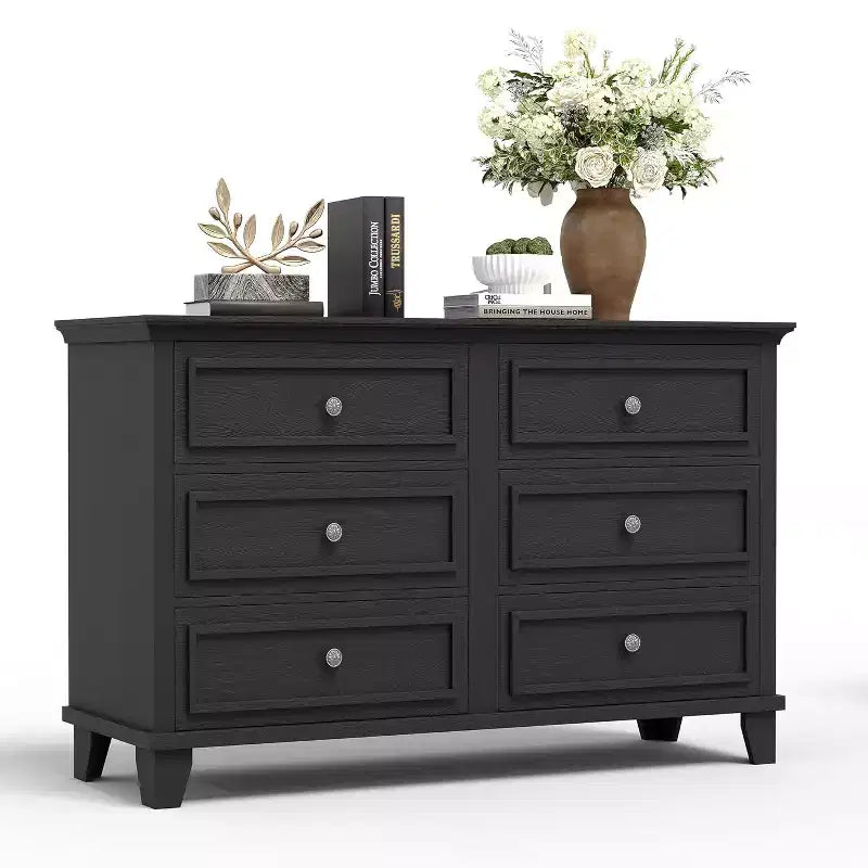 6 Drawer Dresser for Bedroom,Large Wooden Storage Chest of Drawers with Metal Handles,47 Wide Dresser TV Stand, Drawer Organizer for Living Room