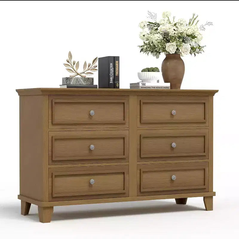 6 Drawer Dresser for Bedroom,Large Wooden Storage Chest of Drawers with Metal Handles,47 Wide Dresser TV Stand, Drawer Organizer for Living Room