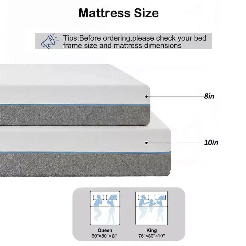 Dyonery 8/10 Inch Gel Memory Foam Mattress for Back Pain Relief,3-Layer Extra Firm Mattress with Removable Cover,Cooling & Supportive Sleep Queen/King