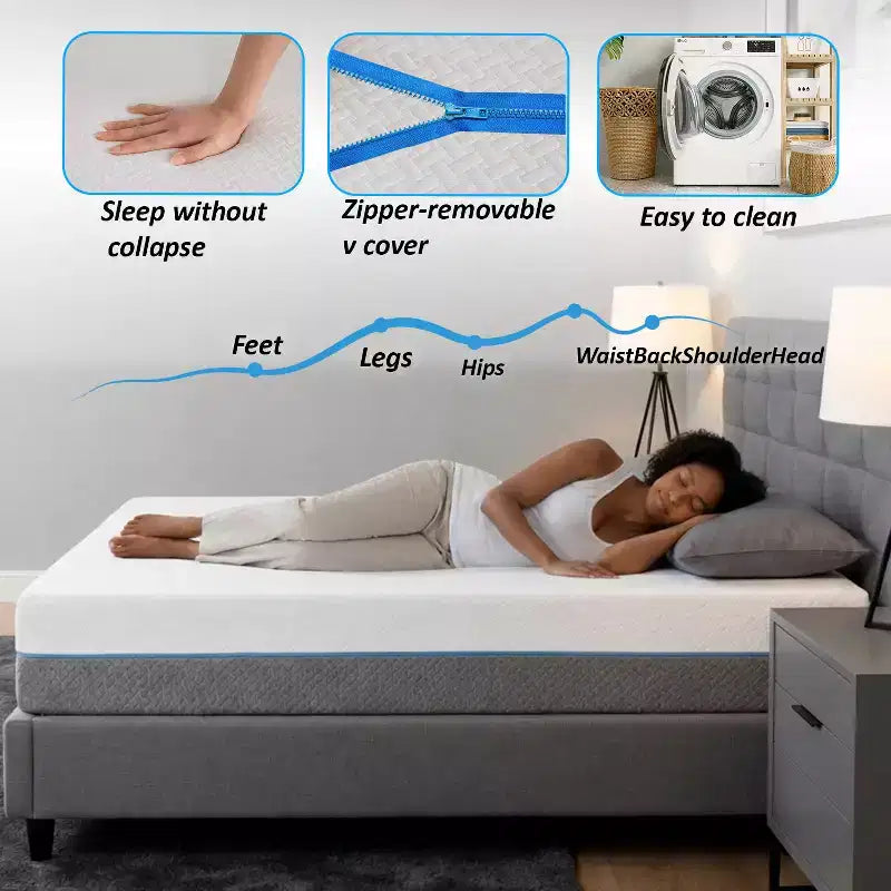 Dyonery 8/10 Inch Gel Memory Foam Mattress for Back Pain Relief,3-Layer Extra Firm Mattress with Removable Cover,Cooling & Supportive Sleep Queen/King