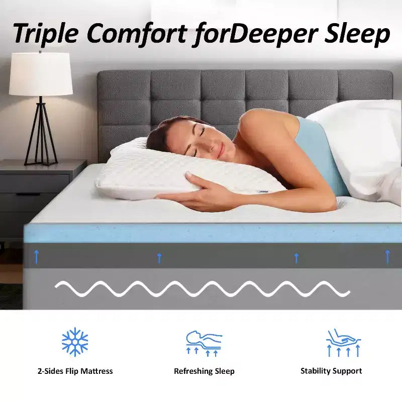 Dyonery 8/10 Inch Gel Memory Foam Mattress for Back Pain Relief,3-Layer Extra Firm Mattress with Removable Cover,Cooling & Supportive Sleep Queen/King