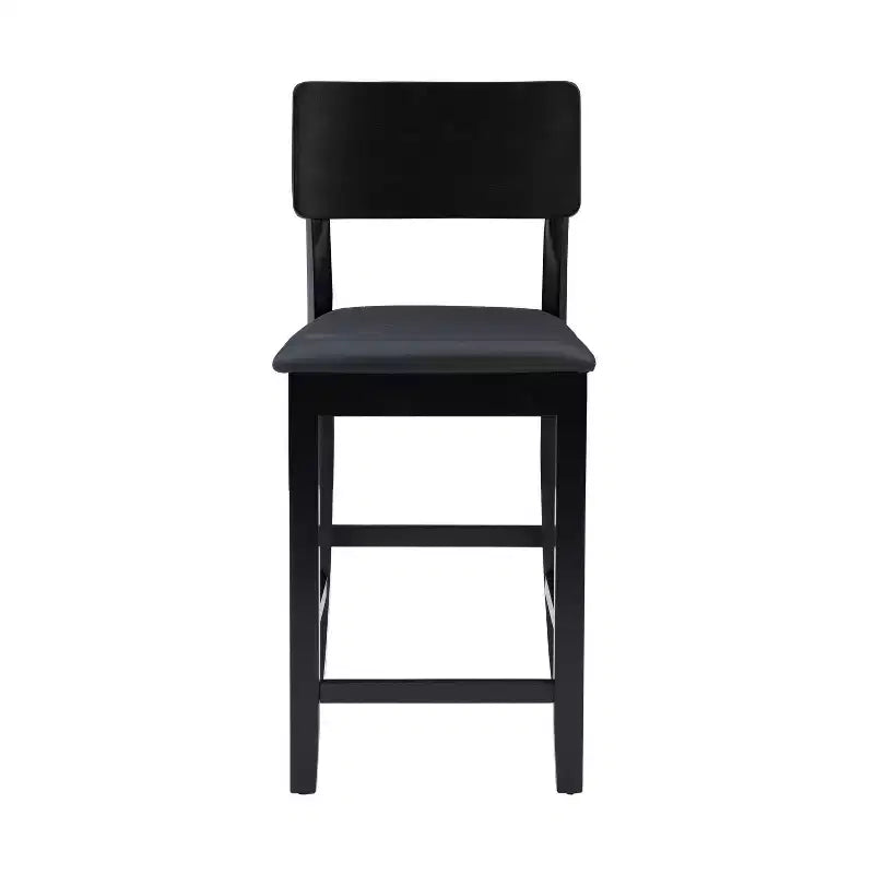 Linon Torino Faux Leather Contemporary 24" Padded Seat Counter Height Barstool Hardwood/Black: Modern Design, Solid Back