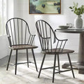 Buylateral Set of 2 Milo Farmhouse Metal Spindle Wood Seat Windsor Dining Chairs Black/Espresso: Modern Farmhouse Kitchen Chairs