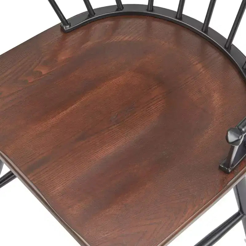 Buylateral Set of 2 Milo Farmhouse Metal Spindle Wood Seat Windsor Dining Chairs Black/Espresso: Modern Farmhouse Kitchen Chairs
