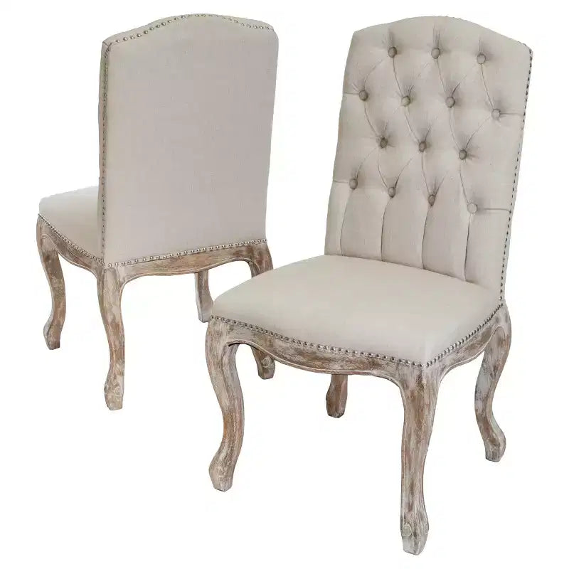 Set of 2 Weathered Tufted Fabric Dining Chair Beige - Christopher Knight Home: Upholstered, Hardwood Frame, No Assembly Required