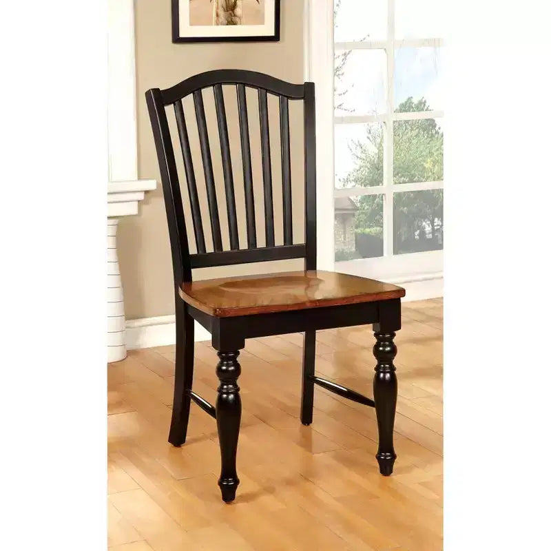 24/7 Shop At Home Set of 2 Jameson Country Style Wooden Chair Black/Oak: Traditional Slat Back, Non-Upholstered
