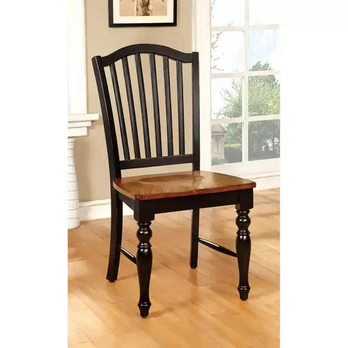 24/7 Shop At Home Set of 2 Jameson Country Style Wooden Chair Black/Oak: Traditional Slat Back, Non-Upholstered