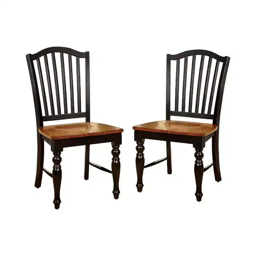 24/7 Shop At Home Set of 2 Jameson Country Style Wooden Chair Black/Oak: Traditional Slat Back, Non-Upholstered