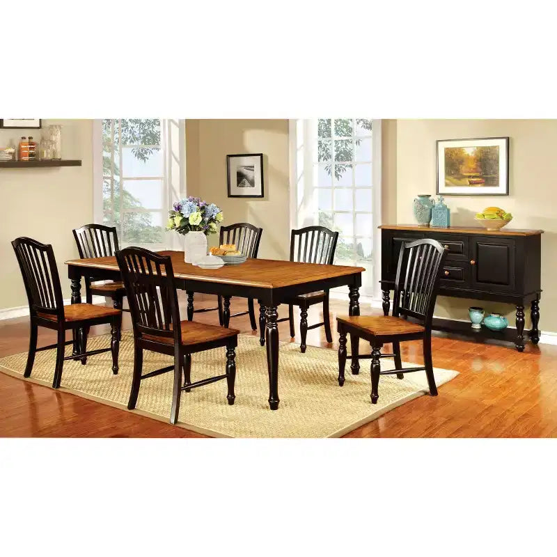 24/7 Shop At Home Set of 2 Jameson Country Style Wooden Chair Black/Oak: Traditional Slat Back, Non-Upholstered