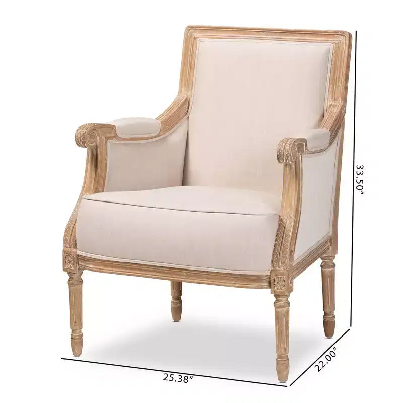 Chavanon Wood & Linen Traditional French Accent Chair Light Beige - Baxton Studio: No Assembly, Mindi Frame, Foam Cushion