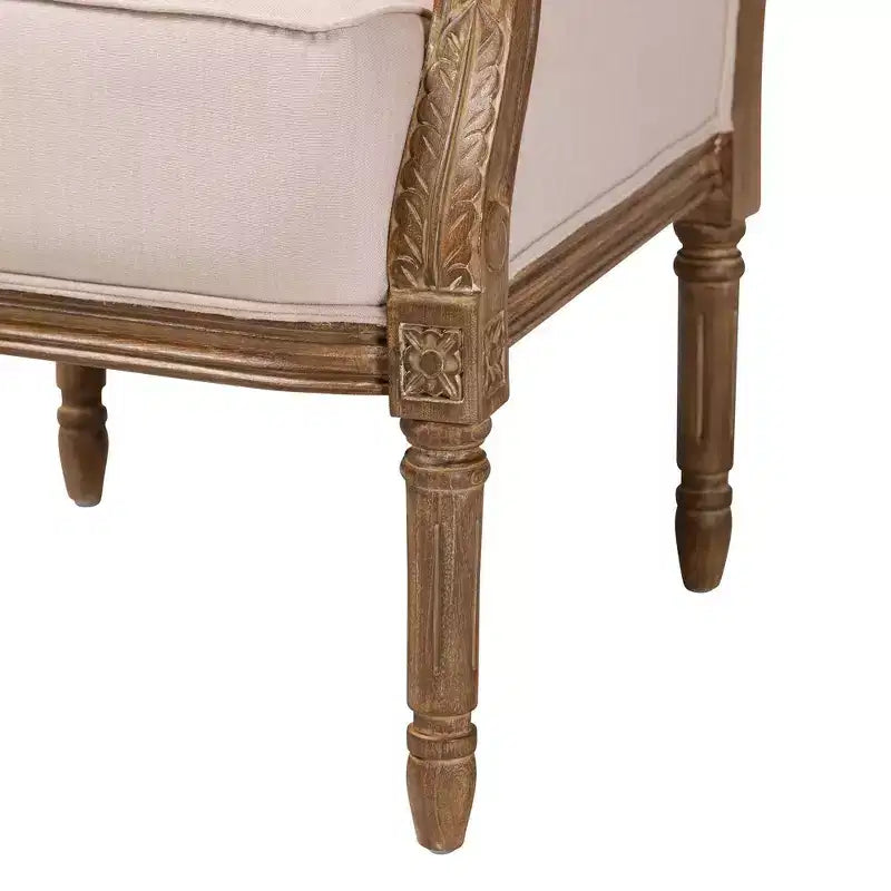 Chavanon Wood & Linen Traditional French Accent Chair Light Beige - Baxton Studio: No Assembly, Mindi Frame, Foam Cushion