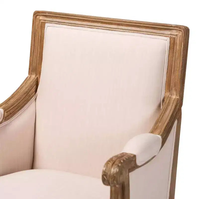 Chavanon Wood & Linen Traditional French Accent Chair Light Beige - Baxton Studio: No Assembly, Mindi Frame, Foam Cushion