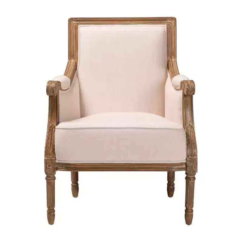 Chavanon Wood & Linen Traditional French Accent Chair Light Beige - Baxton Studio: No Assembly, Mindi Frame, Foam Cushion
