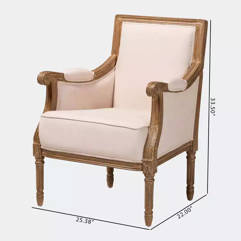 Chavanon Wood & Linen Traditional French Accent Chair Light Beige - Baxton Studio: No Assembly, Mindi Frame, Foam Cushion