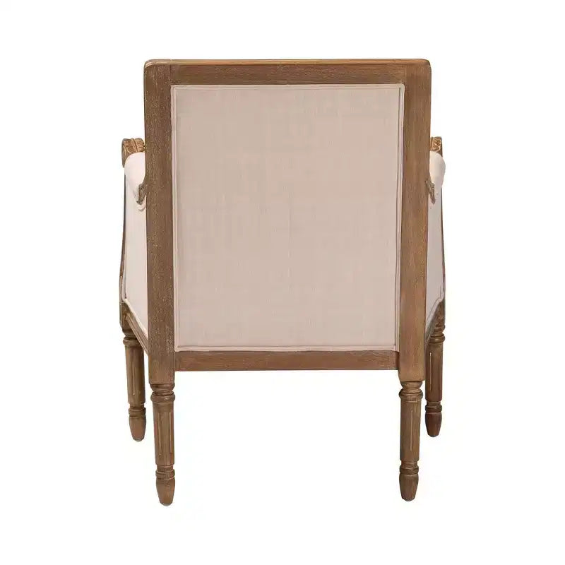 Chavanon Wood & Linen Traditional French Accent Chair Light Beige - Baxton Studio: No Assembly, Mindi Frame, Foam Cushion