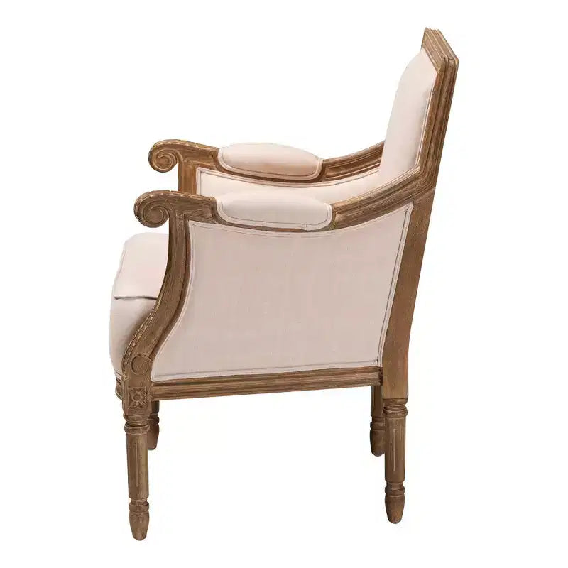 Chavanon Wood & Linen Traditional French Accent Chair Light Beige - Baxton Studio: No Assembly, Mindi Frame, Foam Cushion