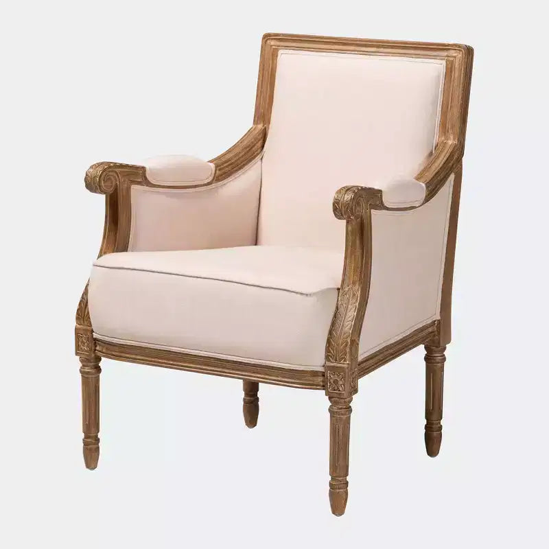 Chavanon Wood & Linen Traditional French Accent Chair Light Beige - Baxton Studio: No Assembly, Mindi Frame, Foam Cushion
