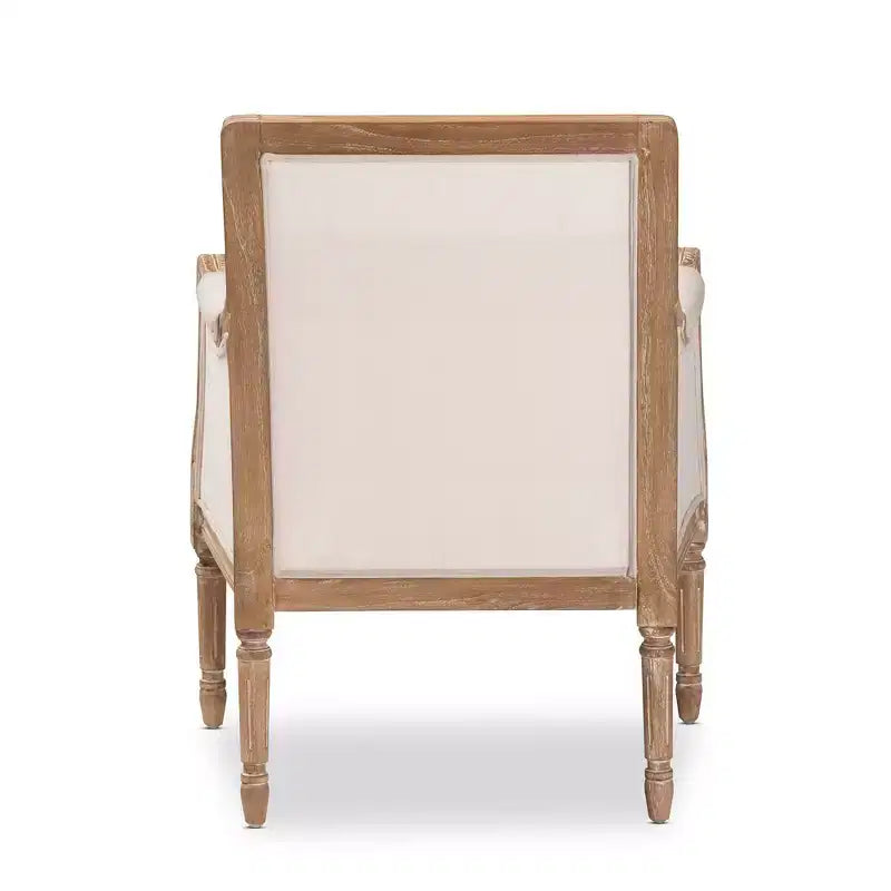 Chavanon Wood & Linen Traditional French Accent Chair Light Beige - Baxton Studio: No Assembly, Mindi Frame, Foam Cushion