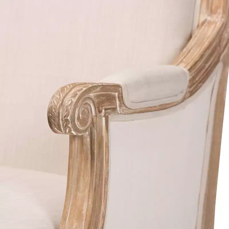 Chavanon Wood & Linen Traditional French Accent Chair Light Beige - Baxton Studio: No Assembly, Mindi Frame, Foam Cushion