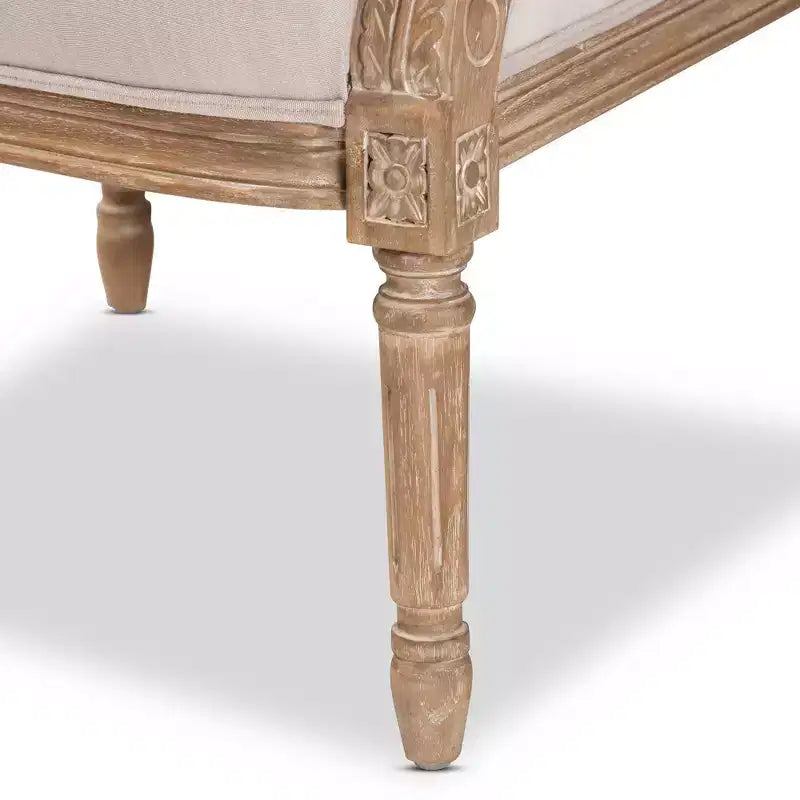 Chavanon Wood & Linen Traditional French Accent Chair Light Beige - Baxton Studio: No Assembly, Mindi Frame, Foam Cushion