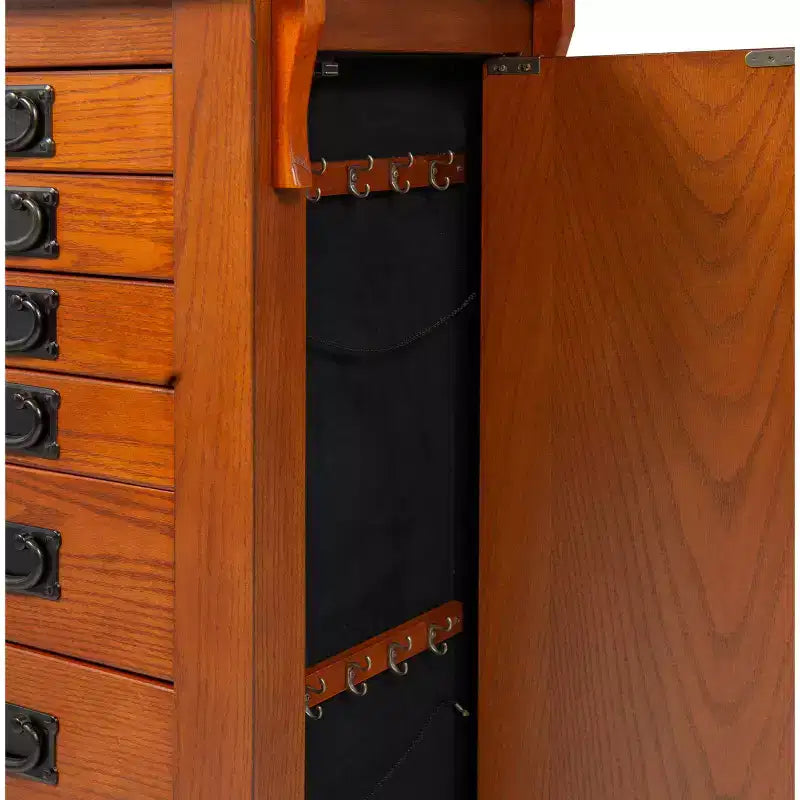Delia Traditional Wood 8 Lined Drawer Jewelry Armoire Oak Finish - Powell