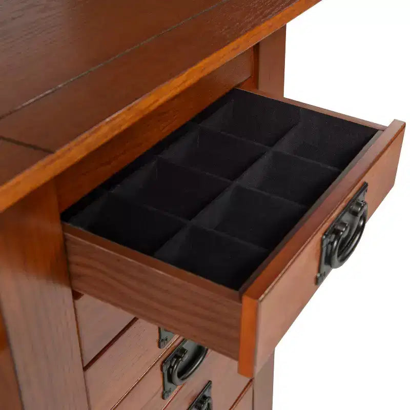 Delia Traditional Wood 8 Lined Drawer Jewelry Armoire Oak Finish - Powell