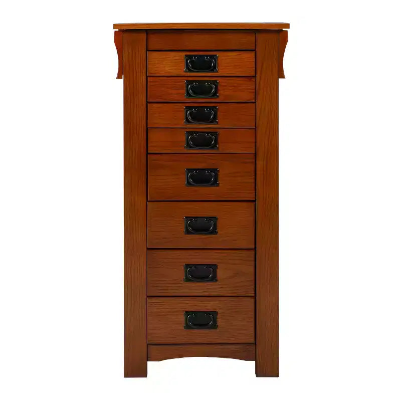 Delia Traditional Wood 8 Lined Drawer Jewelry Armoire Oak Finish - Powell