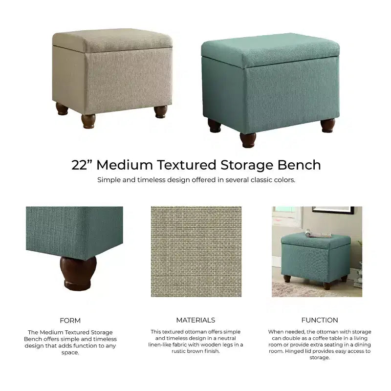 Storage Ottoman Tan - HomePop: Hinged Lid, Bedroom & Living Room Furniture, Rustic Wood Legs