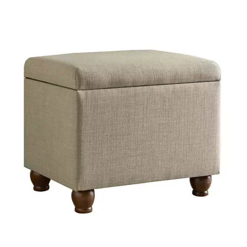 Storage Ottoman Tan - HomePop: Hinged Lid, Bedroom & Living Room Furniture, Rustic Wood Legs