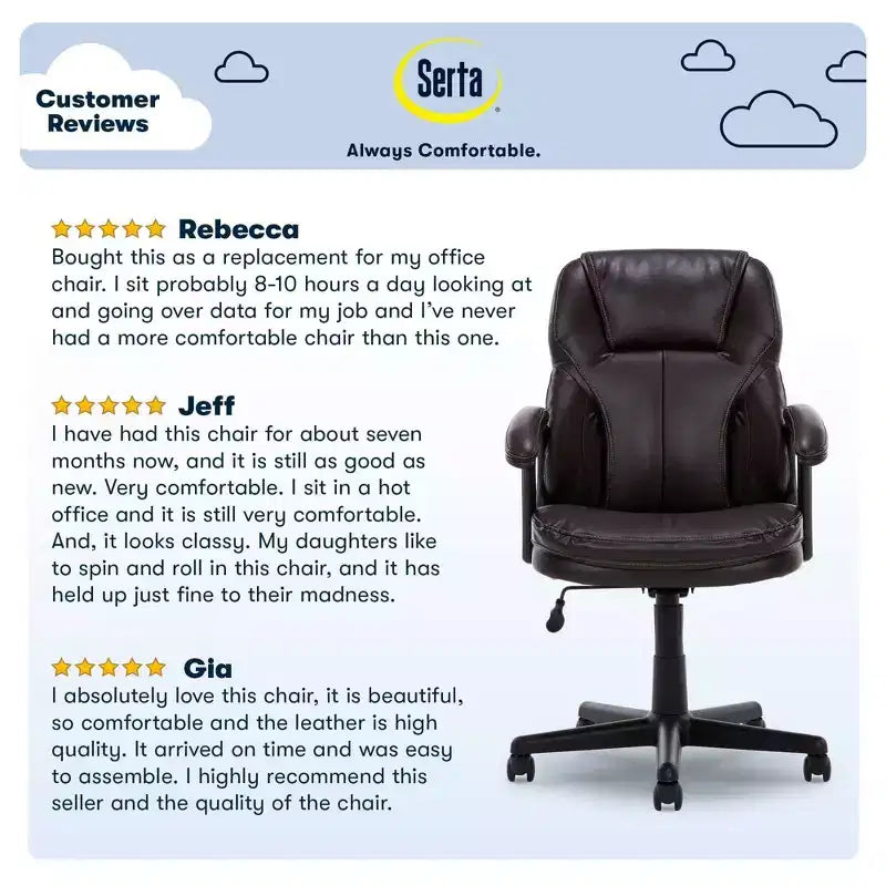 Serta Manager's Chair Roasted Chestnut Brown: Executive Style, Adjustable Height, Swivel, Faux Leather Upholstery
