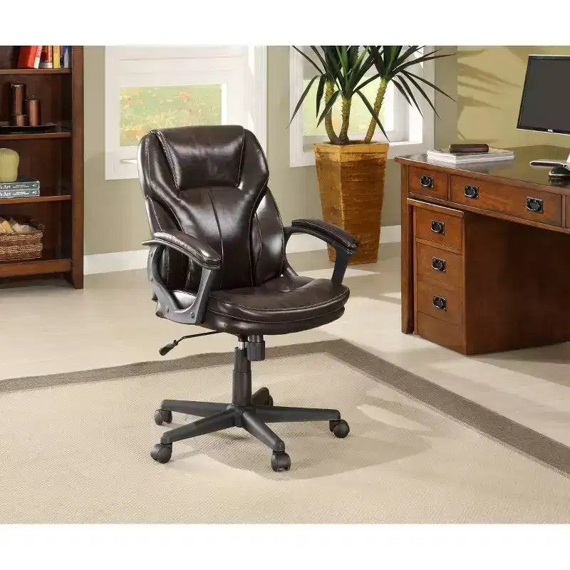 Serta Manager's Chair Roasted Chestnut Brown: Executive Style, Adjustable Height, Swivel, Faux Leather Upholstery