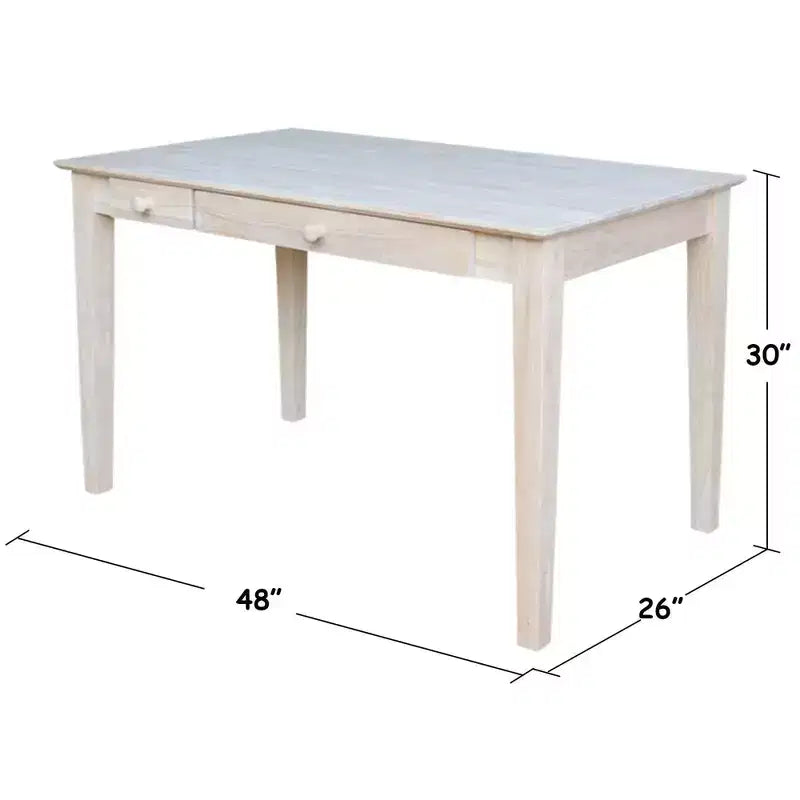 Computer Desk with Flip Down Drawer Unfinished Wood - International Concepts: Solid Parawood, Modern Style, 100lb Capacity