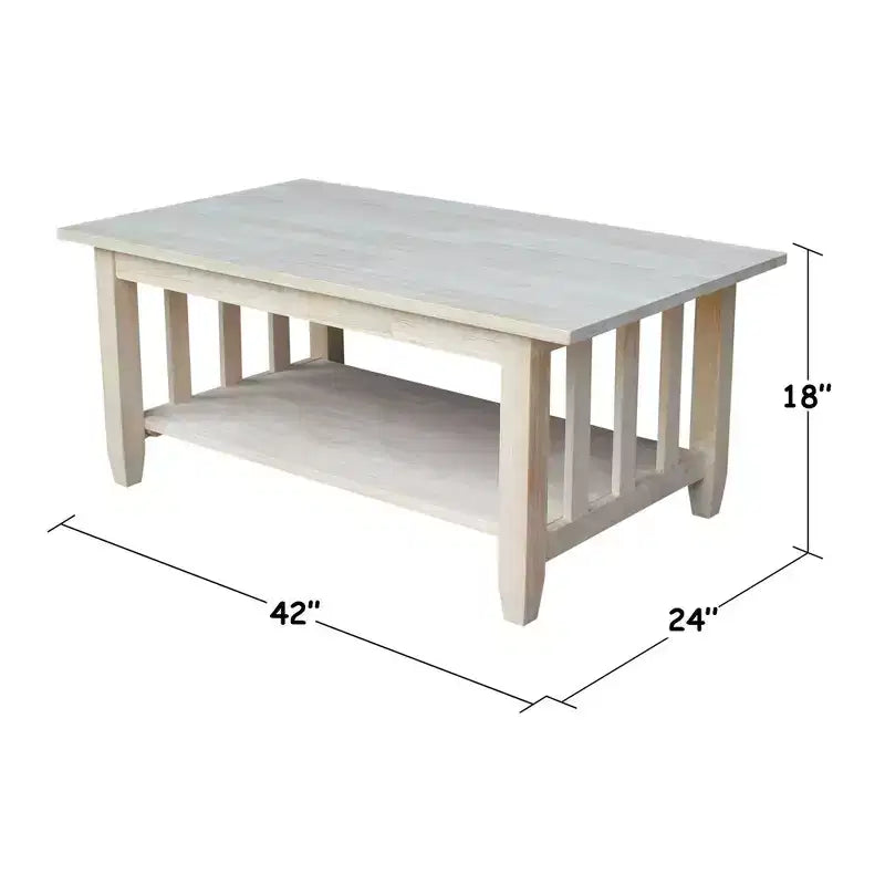 Mission Tall Coffee Table - International Concepts: Solid Wood, Farmhouse Style, Rectangular Shape, Shelf Storage