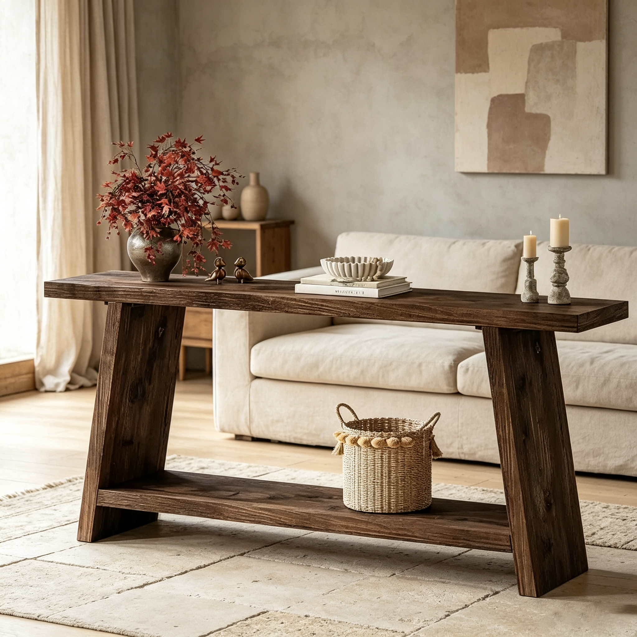 Console de 180 cm en bois massif, table de canapé étroite et longue à 2 niveaux pour salon, couloir, entrée, marron expresso